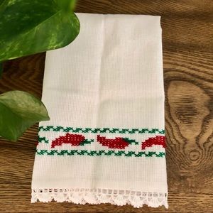 Cross Stitch Embroidered Chili Pepper Towel